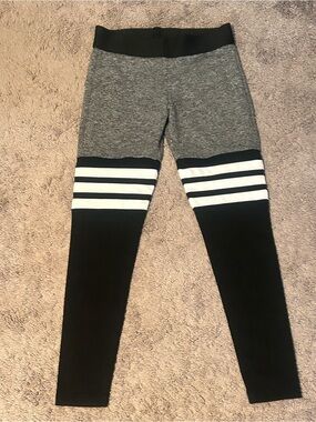 Bombshell Sportswear Gray, Black & White Striped Athletic Leggings  XS